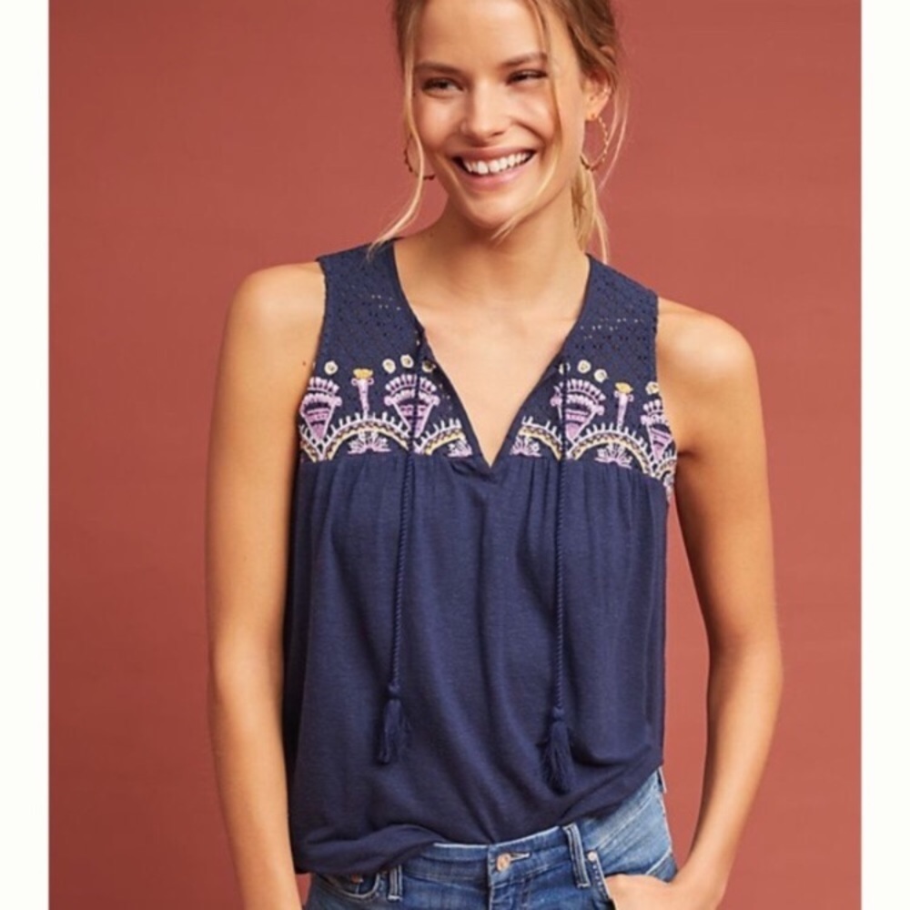 Anthropologie Akemi Kin Williston Embroidered Top